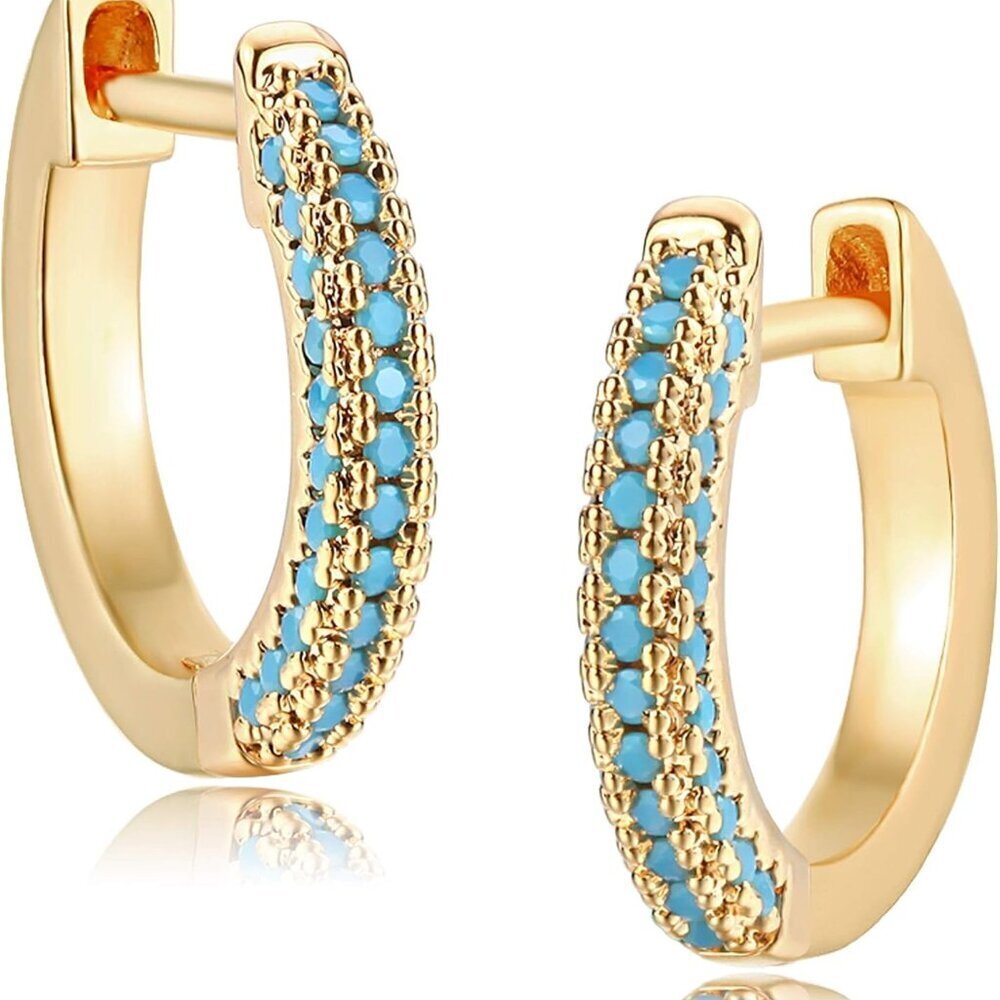 Gold Plated Hoop Earrings 14K Turquoise CZ Hypoallergenic Jewelry Gift for Her